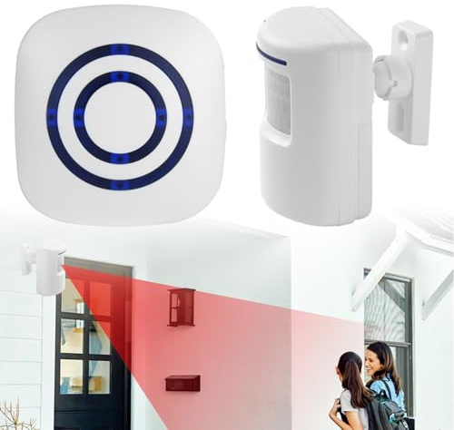 PRITOK Motion Sensor Alarm Detector: Wireless Intelligent PIR Sensor Motion Sensor Door Chime Alarm, Plug-in Main Unit Wireless Visitor Door Entry Chime, Caregiver Pager Indoor Motion Sensor Alarm, fo