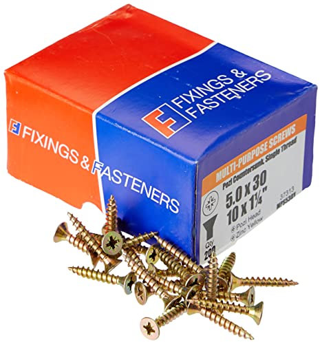 ForgeFix Multi-Purpose Single Thread Screws | 5.0 x 30mm | Zinc Yellow Passivated | Box 200