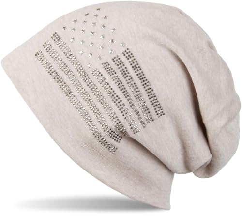 styleBREAKER Unisex Beanie USA Flagge Strass 59cm | Glitzer Applikation. elastisches Material. weiche Haptik. Einheitsgröße. waschbar 30 Grad. Jersey Stoff.