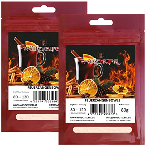 Feuerzangenbowle – Gewürz für Glühwein mit Rum & Honig, Feuerzangenbowle – Gewürzzubereitung, Alkoholhaltig. 2 Beutel je 80g (160g)