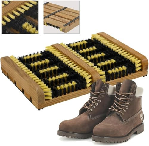 Heavy Duty Double Shoe Cleaner - Boot Scraper Brush Outdoor Door Mat Wellington | Shoe Trainer Boot Scraper Scrubber | Wooden Frame | Effortless | Snow Ice Mud Dirt
