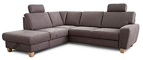 Cavadore Ecksofa Wisconsin mit Federkern / Sofagarnitur in Lederoptik mit 2 Kopfstützen / Landhausstil / Holzfüße in Buche / Mikrofaser / Größe: 248 x 88 x 215 cm (BxHxT) / Farbe: Grau