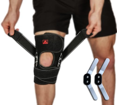 Hinged Knee Brace Support with Strap & Side Patella Stabilizers for Protection & Pain Relief for Arthritis, Meniscus Tear, ACL, MCL - Sports Compression Wrap for Running & Recovery - Men & Women (XXL)