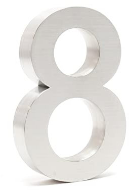 Wiltec Numero civico 8 3D Arial 20 cm Acciaio Inox resistente alle intemperie Con materiale di montaggio