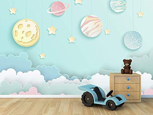 Papel Pintado Para Pared Infantil Nubes y Planetas | Fotomural para paredes | Mural | Papel Pintado | 200 x 150 cm | Decoración comedores, salones, habitaciones