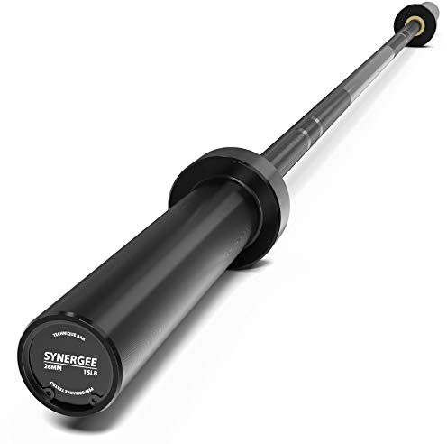 Synergee 15lb Technique Barbell Black Aluminum Bar for Form & Technique Training for Power & Olympic Lifting.
