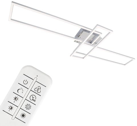 BRILONER - LED Deckenlampe mit Fernbedienung, dimmbar, einstellbar von warmweiß bis neutralweiß, LED Lampe, Deckenleuchte, Wohnzimmerlampe, Schlafzimmerlampe, Küchenlampe, 110x35x10 cm, Chrom-Alu