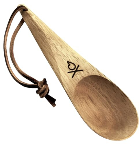 überleben Dursten Kanu Camping-Löffel – Nordischer Holzlöffel zum Essen – wiederverwendbares Holzutensil, Campinglöffel mit Umhängeband, Karabiner – leichter Wanderlöffel, Bushcraft-Ausrüstung