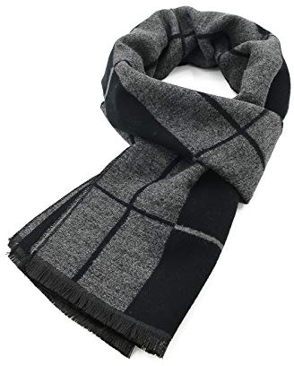 American Trends Mens Winter Warm Scarf Plaid Tassel Scarf for Men Soft Long Cotton Scarves Black
