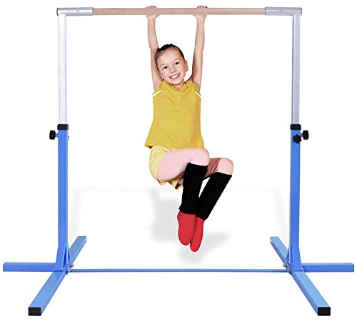 RELAX4LIFE Gymnastik Turnreck, Kinder Reck 12-stufig höhenverstellbar: 91 cm-150 cm, Turnstange mit stabilem Ständer & Doppelschlosssystem, Reckstange bis 100kg belastbar, aus Holz & Stahlgestell