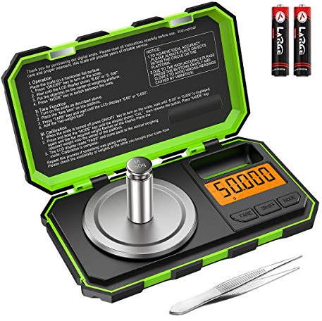 Brifit Feinwaage, 50g /0.001g Digitalwaage Taschenwaage, Goldwaage, Schmuckwaage, Präzisonswaage Milligrammwage Mit 50g Kalibriergewicht und Pinzette, 6 Einheiten, Tara & Auto Off Funtion (Grün)