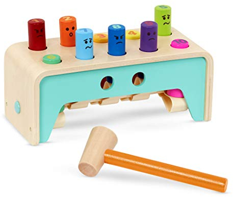 Battat – Wooden Hammer Toy for Kids, Toddlers – Pounding Bench with Pegs and Mallet – Colorful Developmental Toy – 1 Year + – Pound & Count Bench