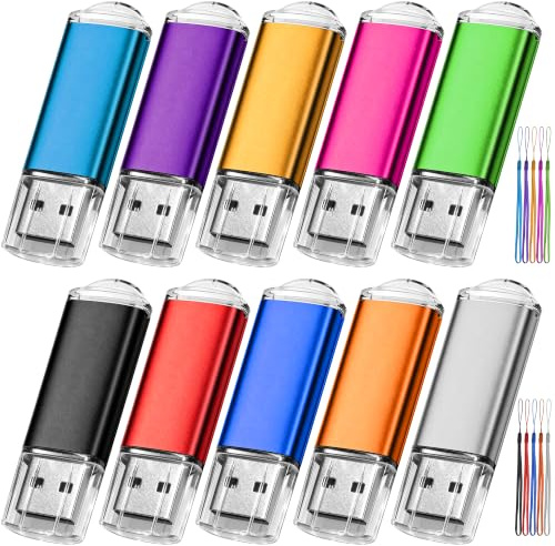 8 Go Cle USB 2.0, EASTBULL Clé USB Lot de 10 Flash Drive Stockage Mémoire Stick avec 10 Cordes | Externe Flash Drive pour Ordinateur Télévision Autoradio pour Bureau de Travail Études