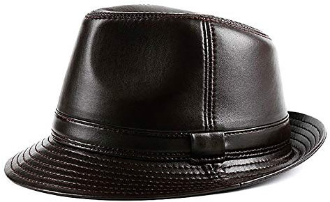 G&F Herren Fedoras Hut Echtes Leder Klassisch Party Bowler Cap Schaffell Große Krempe Jazz Cap Gangster Cap (Color : Dark Brown, Size : 59)