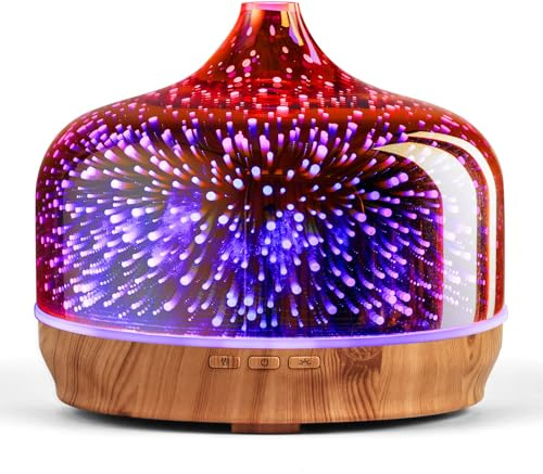 Porseme Aroma Diffuser 500ml, Handgeblasen Glas Luftbefeuchter Ultraschall | Aromatherapie Öle Diffusor mit 7 farbigem LED Licht,Diffusor für Ätherische Öle Letzte 15-21 Stunden, für Wohnung(Rosegold)