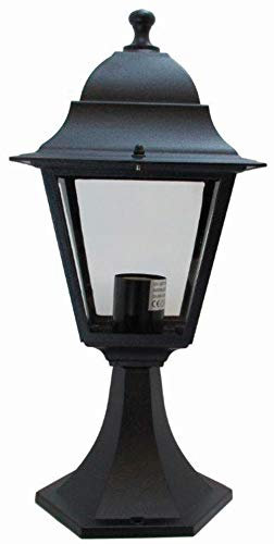Licht-Erlebnisse Dekorative Sockelleuchte ERNINE Aluminium Rustikal 42 cm Schwarz E27 Wegeleuchte Außenlampe Garten