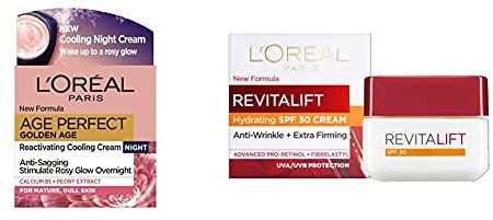 L'Oreal Paris Age Perfect Golden Age Cooling Night Cream Moisturiser for Mature Skin 50 ml & Revitalift Day Cream, Anti-Wrinkle Moisturiser, SPF 30, 50 ml