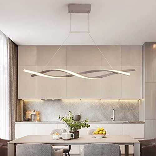 JMrider Pendelleuchte Modern LED Esstisch Hängeleuchte Dimmbar Mit Fernbedienung Wohnzimmer Pendellampe Welle Design Deko Höhenverstellbar Hängelampe Schlafzimmer Küchen Büro Kronleuchter,Gray/80cm