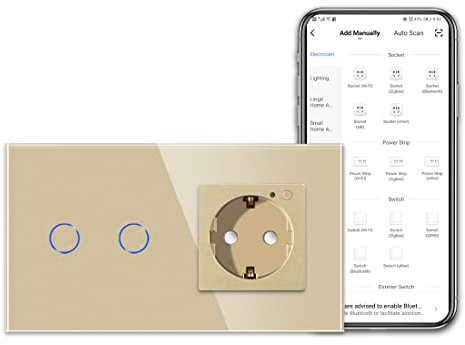 CNBINGO WLAN Steckdose und Smart Lichtschalter - Touchschalter Zweifach und Schuko Steckdose Unterputz Arbeit mit Alexa, Google Assistant - Glasrahmen und Status-LED - Neutralleiter Wird Benötigt
