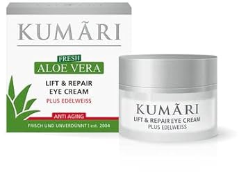 KUMÃRI Naturkosmetik – Lift & Repair Eye Cream mit Aloe Vera + Edelweiß spendet Feuchtigkeit & glättet Fältchen – Anti-Aging Augencreme mit 70% unverdünntem BIO Aloe Vera Pflanzensaft (15ml)