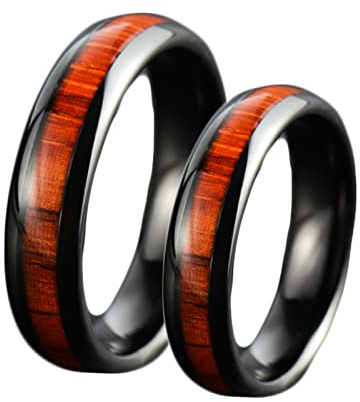ANAZOZ Freundschaftsringe Wolfram, Trauringe Paarpreis Personalisierte gr.54 und gr 54 Schwarzer Ring Breit 6mm mit Holz