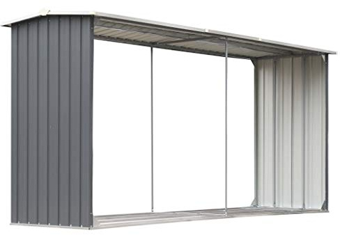 KOIECETA Brennholzlager Kaminholzunterstand Brennholzregal Brennholzunterstand Kaminholzständer Holzlager Verzinkter Stahl (Grau, 330x92x153cm)
