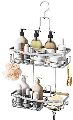 HapiRm Duschablage zum Hängen - Duschablage Hängen mit Rasierständer & Seifenhalter - Duschregal Zum Hängen mit Mehreren Haken - Hochwertiger Duschkorb Ohne Bohren Edelstahl for Badezimmer Organizer