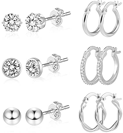 ALEXCRAFT 6Paar Stapelbar Klein Creolen Zirkon Ohrsteck Ohrringe Set Damen | Ohrringe Set Stapelbar Mehrere Piercing Ohrlöcher Ohrring Knorpel Huggie Creolen Kleine Zirkono Mini Kugel Ohrsteck Set Damen
