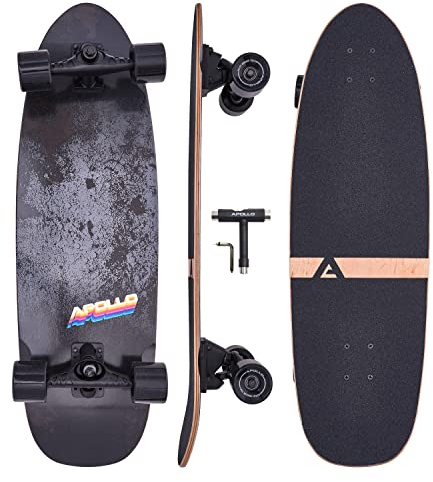 Apollo Surfskate pro Board | midi Longboard für Erwachsende, Kinder mit hochwertiger Surf Skate Achse | Mini Cruiser Board für Streetsurf | Carving & Pumping, Skateboard Kinder ab 6 Jahre