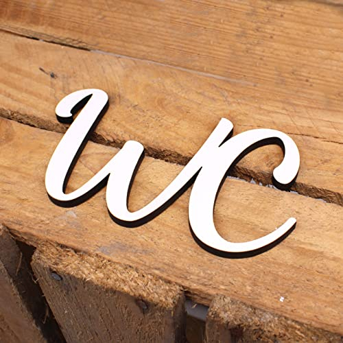 WC Türschild Schriftzug weiß Holz Schild Toilette Türdeko Buchstaben Zimmer selbstklebend 14 x 7,5 cm