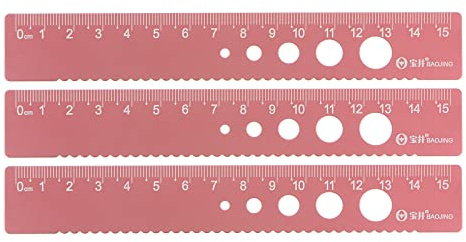 sourcing map 3 Stück Gerade Lineal 15cm Lineal Wellenkante Altrosa | Metrische Aluminiumlegierung, Mit Hohl Kreis Messwerkzeug, Für Kinderstudieren Klassenzimmer Büro