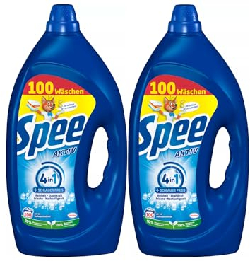 Spee Aktiv Gel Universal 4 + 1 Waschmittel (2 x 100 Waschladungen), Flüssigwaschmittel mit 4 + 1 Formel vereint Reinheit, Strahlkraft, Frische & Nachhaltigkeit, 20° - 95° C