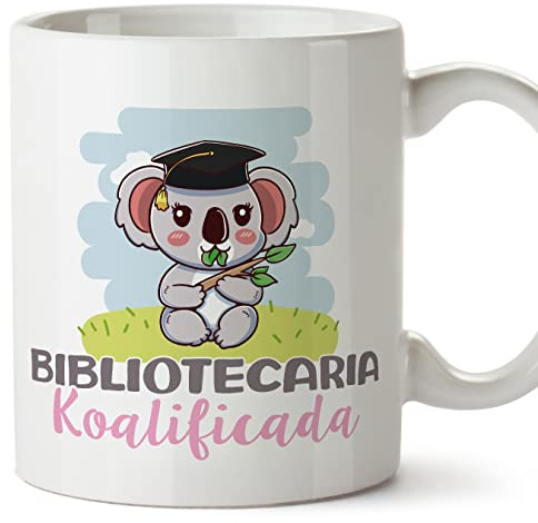 MUGFFINS Tazas para BIBLIOTECARIA mujer - En Español - Koalificado/koalificada - 11 oz / 330 ml - Regalo original y divertido