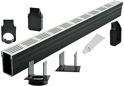 S-lon Design Entwässerungsrinne Set 7.00 m | Aluminium Grau | Typ 65x100 (Slimline Entwässerungsrinnen)