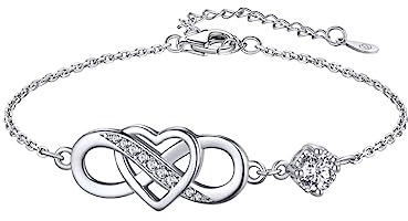 MomentWish Armband Damen Unendlichkeitszeichen, 1 Karat Moissanite Infinity Armband Silber 925 Frauen Liebe Herz Armkette Allergiefrei Valentinstag Geburtstag Geschenk für Freundin Mädchen