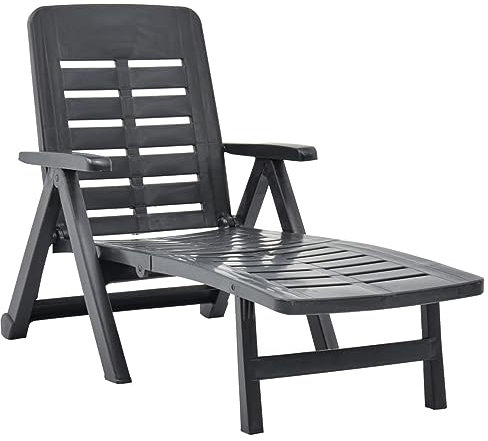 Homgoday Lettino Pieghevole da Esterno in Plastica Antracite, Resistente alle Intemperie, Schienale Regolabile, Facile da Trasportare, Dimensioni 72x189x96 cm
