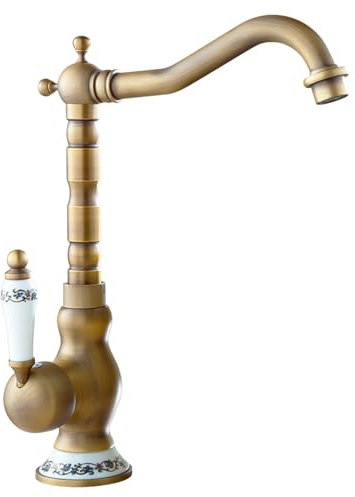Robinet Retro Vasque Salle De Bain Mitigeur Lavabo Salle De Bain Pivotant à 360° Robinet Salle De Bain Robinet Vasque à Poser Monotrou Chaud Et Froid Mélangé Tout Cuivre Antique haut