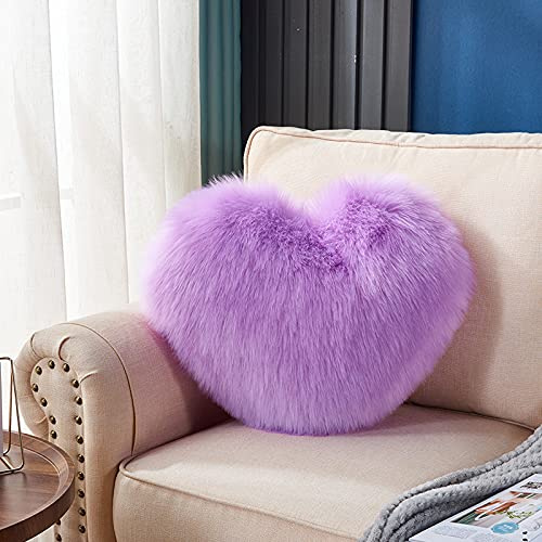 KOWAKA Herzförmiges Kissen, superweich, Sofakissen, flauschig, weiches Plüschkissen, Heimdekoration (45 cm, Hellviolett)