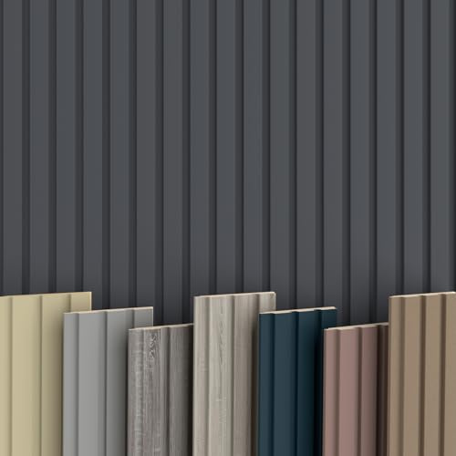 BEATS Lamellen 2,75m HEXIM - MDF Holz Lamellenwand Wandpaneele Lamellenverkleidung Wandverkleidung Lamellenpaneele Holzpaneele Natur (12 Paneele & Zubehör, Beats De Luxe Black Lead)
