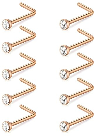 Decentraland 10 Stück Schwarz-Schwarz (L-förmiger Nasenring) Nasenstecker aus Chirurgenstahl/Titan für Damen-Nasenloch-Piercing-Schmuck, 20 g