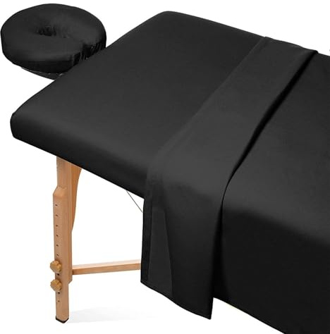 Surwin 3 Teilig Massagetisch Bezug Set, Bezug für Massageliege mit Loch Beauty SPA Gesichts Bettbezug Weiches Atmungsaktiv für Schönheits und Gesichtssalon (80x185cm,Schwarz)