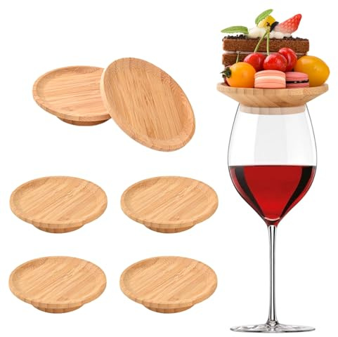 MGYHWJA 6 Pcs Wine Glass Charcuterie Topper, Bamboo Wine Glass Board Coasters, Appetizer Plates Desserts, for Family Gatherings, Restaurants, Bars