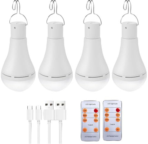 Suoumwa Bombilla Recargable por USB, Bombilla de Luz de Emergencia con Respaldo de BateríA para de EnergíA en el Hogar, Bombilla LED Colgante, 4 Piezas