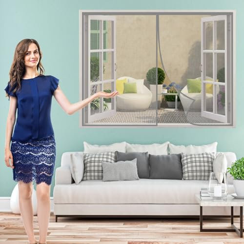 Magnet Fliegengitter Tür 155 x 125 cm Magnetvorhang Ohne Bohren, Mückenschutz Insektenschutz Lamellenvorhang Türvorhang für Wohnwagen, Wohnmobil Und Balkontür, Grau