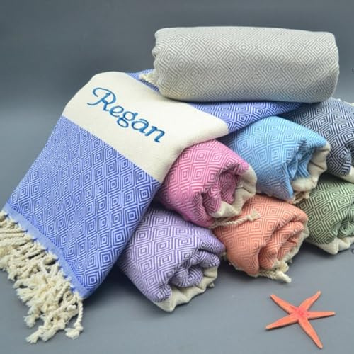 Bykiyevm Personalisierte Strandtücher, personalisierbare Namen, Baumwolle, türkisches Strandtuch, extra groß, sandfrei, schnell trocknend, Badetücher, personalisiertes Geschenk, Handtuch,