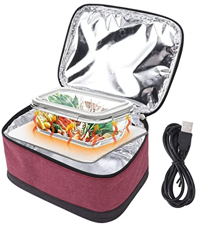 Topyond eléctrica portátil, Calentador de Alimentos USB con calefacción Constante y Bolsa de Aislamiento, práctica lonchera calentada para Adultos, para Trabajo y Viajes, (Vino Tinto)