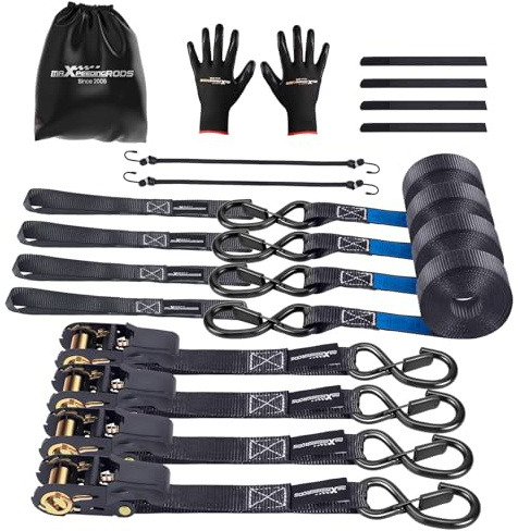 maXpeedingrods 4x 4,5 m Cinghie di Fissaggio a Cricchetto 997 kg, con Ganci di Sicurezza a S, EN 12195-2 -Nero