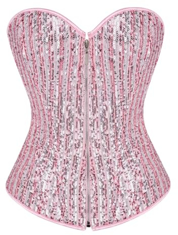 Fnfmrfmr Corsé de lentejuelas con cremallera para mujer, moldea el cuerpo, lencería, bustier, moldeador de cuerpo