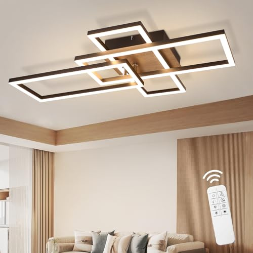 CBJKTX LED Deckenleuchte Wohnzimmer Deckenlampe Dimmbar mit Fernbedienung | Wohnzimmerlampe Holz Schwarz Modern Schlafzimmerlampe aus Metall Küchenlampe für Schlafzimmer Esszimmer Arbeitszimmer