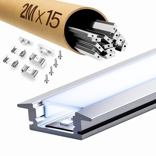 ClarivantiLED 2m LED Profil – Schiene mit Diffusor für homogenes Licht, ideal für LED-Streifen bis 12mm – Hochwertiger Kanal für vielseitige Anwendungen(15 Stück-200CM(SP27))